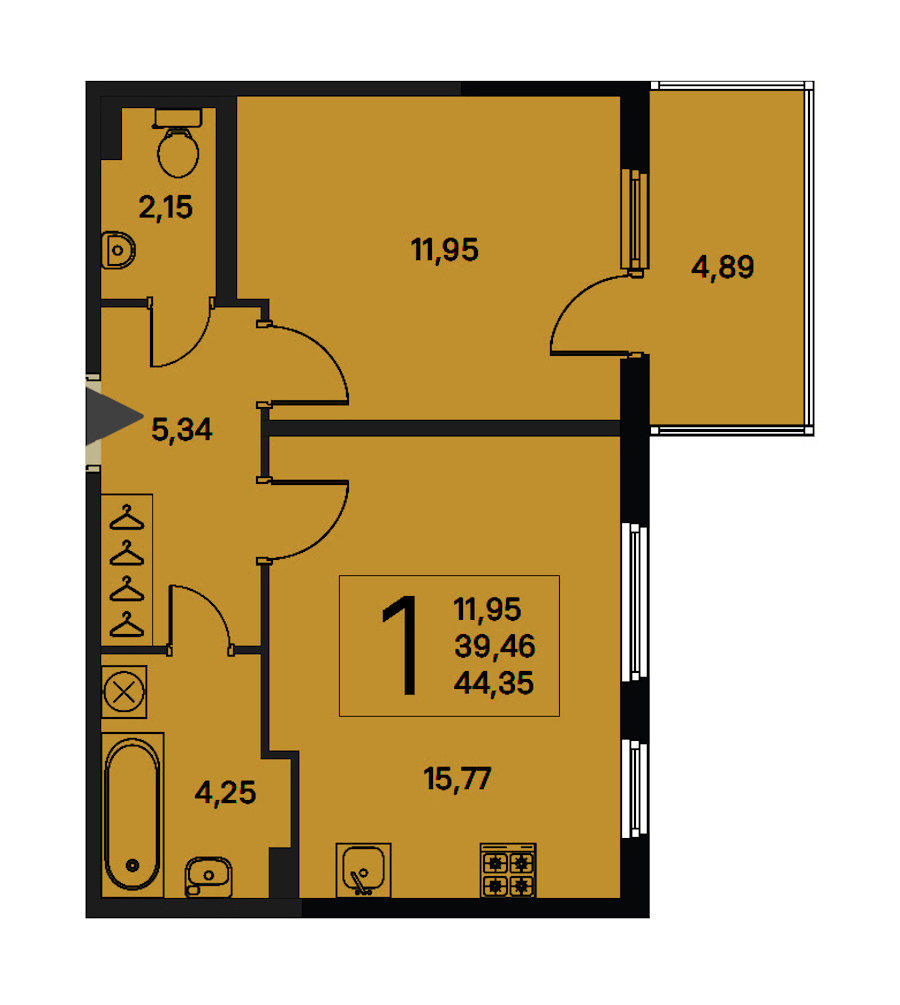 1-комнатная квартира 39.46 м², 1/5 эт., ЖК «Новое Сертолово. Гармония»